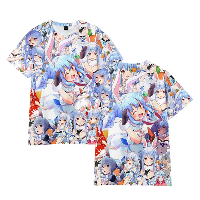 Hololive VTuber Usada Pekora Nekomata Okayu T-shirt 3D Print Men Women Short sleeve Anime Tee Top Casual Harajuku O-Neck T shirt