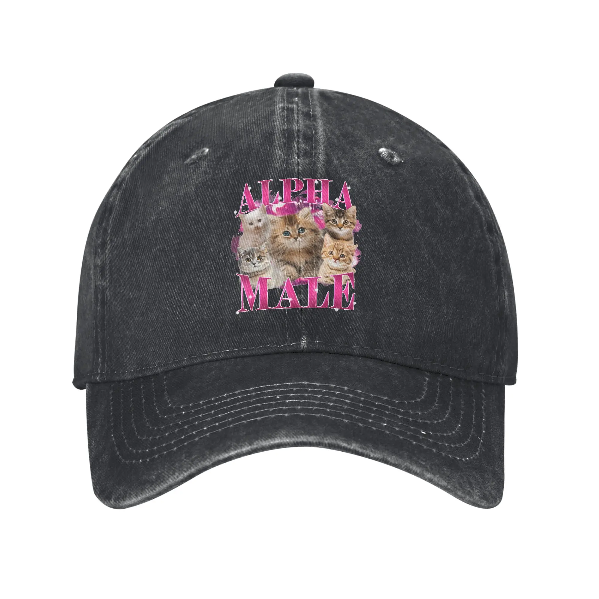 Funny Alpha-Male Cat Hilarious Meme Baseball Caps Vintage Distressed Denim  Headwear Unisex Style Outdoor Summer Gift Hats Cap