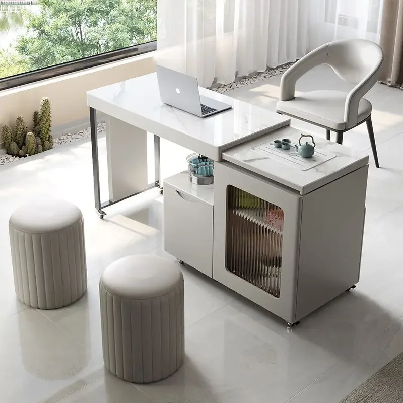Mobile rotating retractable tea table, light luxury modern high-end tea table