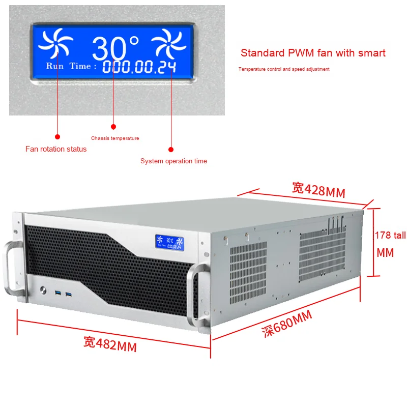 هيكل 4U مزود طاقة مزدوج 240/360 تبريد المياه USB3.0 ثنائي القناة Eatx اللوحة الأم بطاقة رسومات متعددة GPU خادم AI Atx PC