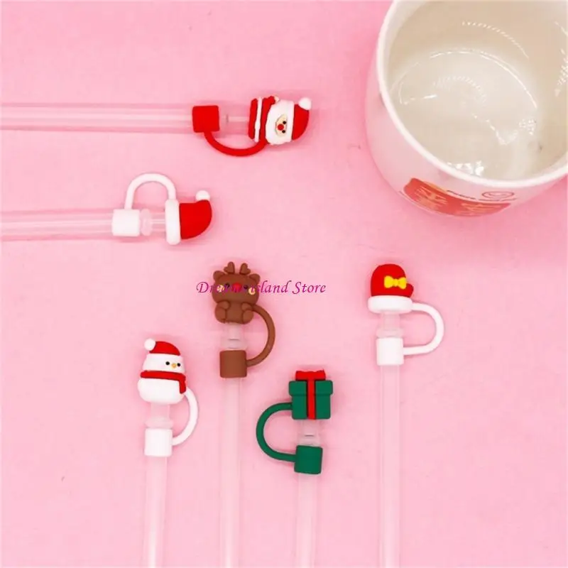 Silicone Straw Christmas Cup Stopper Cover Cartoon Santa Snowman Straw Plug Tips for Tumblers Home Party Decor HX6C