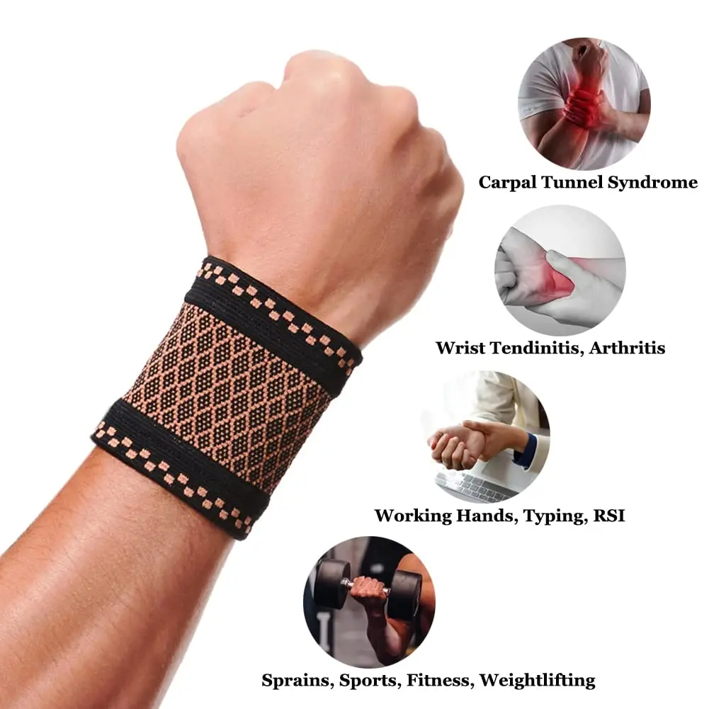 1 paar Kupfer Handgelenk Schutz Professionelle Sport Fitness Handgelenk Brace Unterstützung Handgelenk Schutz Elastische Gestrickte Kompression Armband – Detail 2