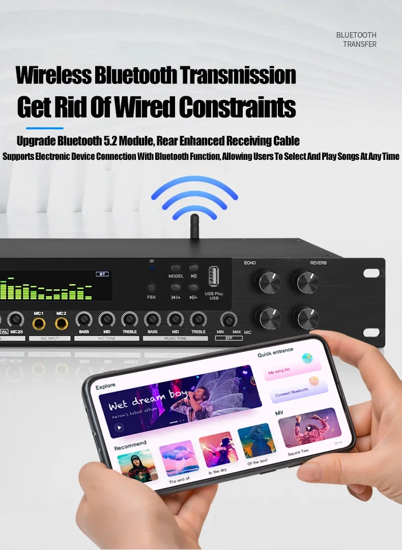 Paulkitsons LD300 Anti-Howling-Funktion Neue Effektprozessoren mit Reverb Bluetooth 5.2 Geeignet für Heim-KTV-Bühnenauftritte – Detail 8