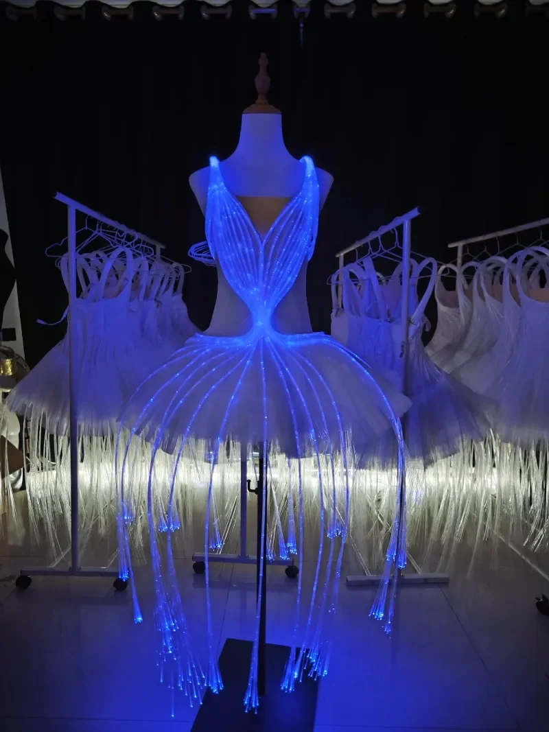 LED Outfits Professional Ballet Adult Swan Lake Pancake Ballerina Party Dance Costume Ballet Dress Fiber Optic Remote Control