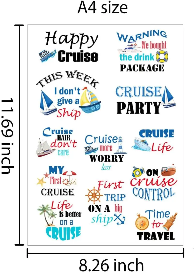 Rub On Transfers Stickers Cruise Words Label Sea Navigation Ship Car Window Stickers 8.26x11.69Inch Cruise Ship Funny Decal 2Pcs