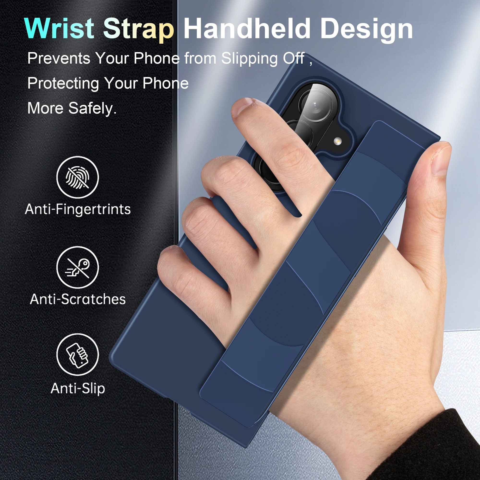Wristband protective case for Samsung Z Fold 5/6/7, raised lens, all-around drop protection, fingerprint resistant
