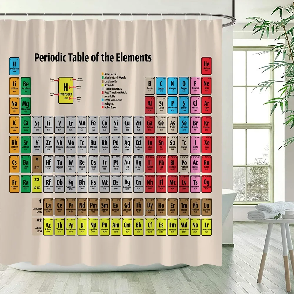 Periodic Table of Elements Shower Curtains Modern Chemical Form Printing Polyester Children Bathroom Decor Bath Curtain Hooks