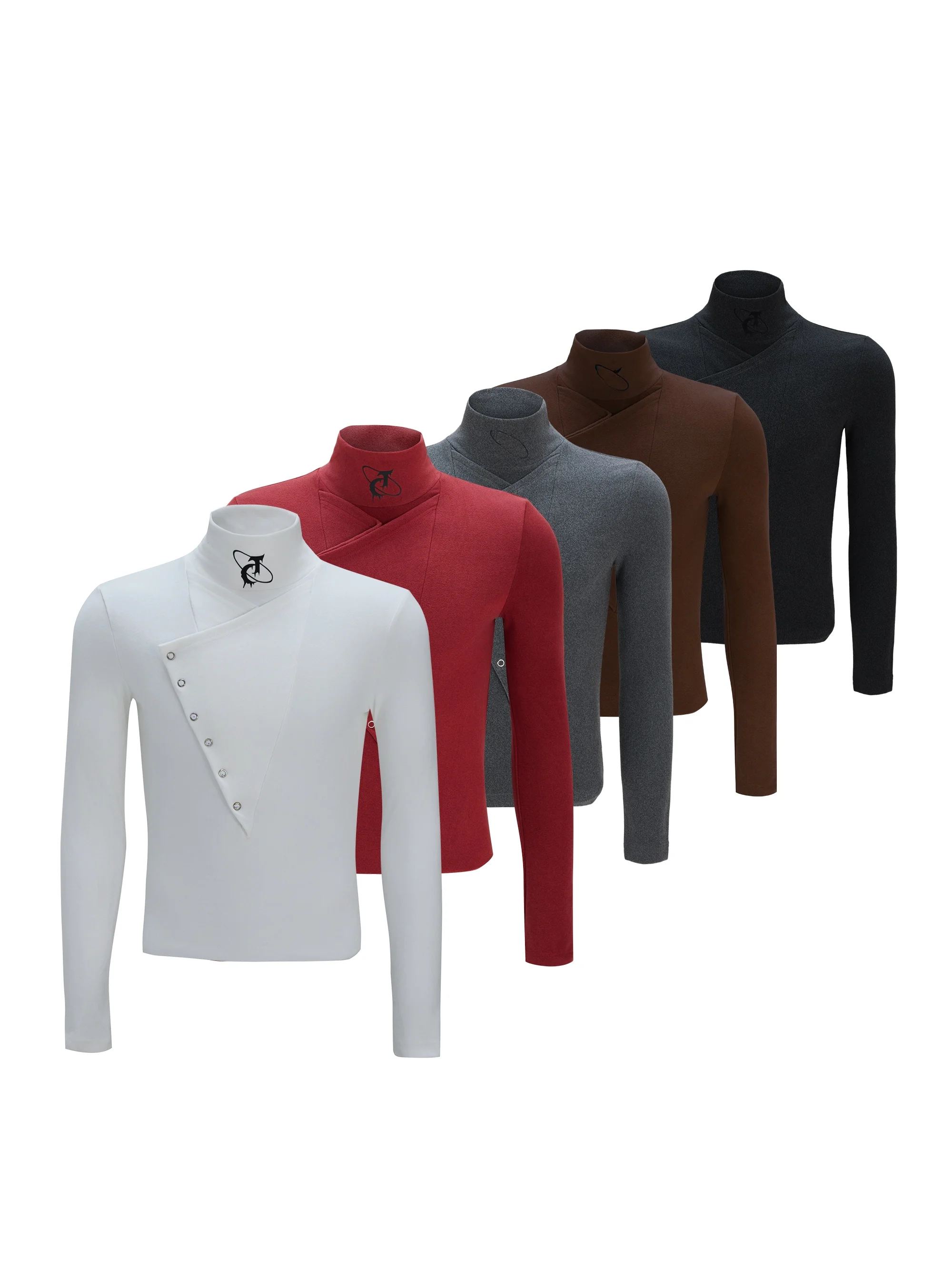 ArguE CulturE High Collar Patchwork  Color Long Sleeve Wool Cotton Blend Warm Base Shirt Inner Wear Fashion Urban Style