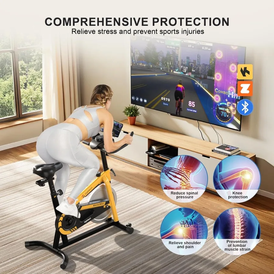 دراجات التمرين للمنزل، دراجة ركوب الدراجات الداخلية مع وسادة فرامل احتكاك قابلة للتعديل، مقاومة حزام صامت، سعة وزن 330 رطل