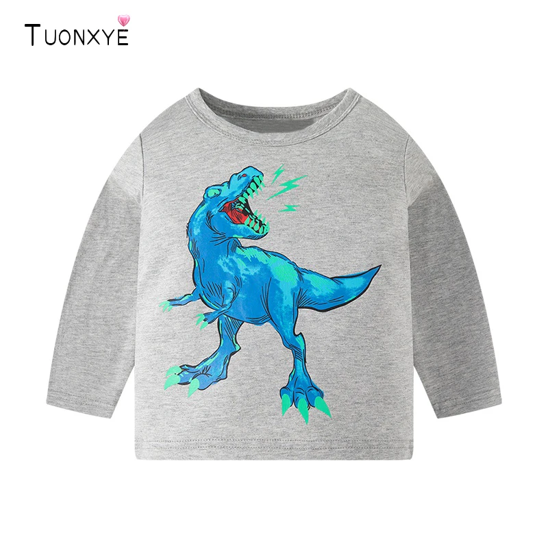 TUONXYE Jungen Langarm-T-Shirts Fierce Dinosaurier Kinderhemden Baumwolle Lässige weiche atmungsaktive Baby-Sportkleidung