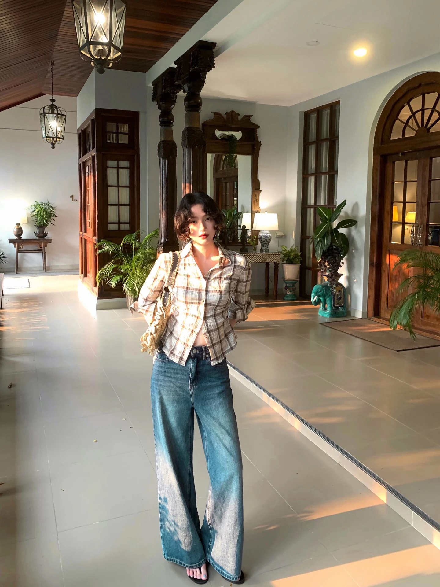 

Spring Ladies Vintage High Waist Slim Fit Straight Leg Jeans Long Pants Natural Waist Heightening And Slimming Casual Cotton