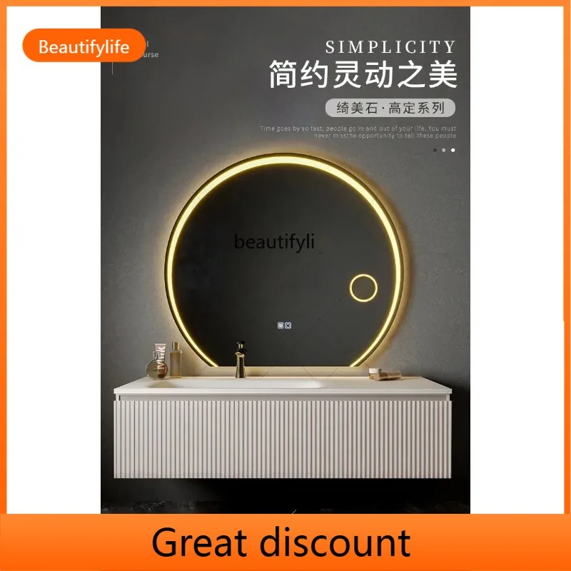 QQ45 Light Luxury Wall Cupboard Cream Style Bathroom Oak Bathroom Cabinet Ceramic Whole Washbin Combination Inter-Platform Basin