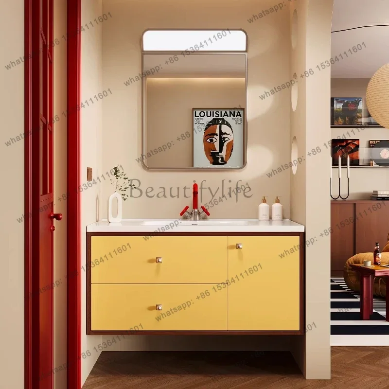 yj57 Dopamine color matching bathroom cabinet ceramic integrated basin toilet washbasin hand washbasin combination