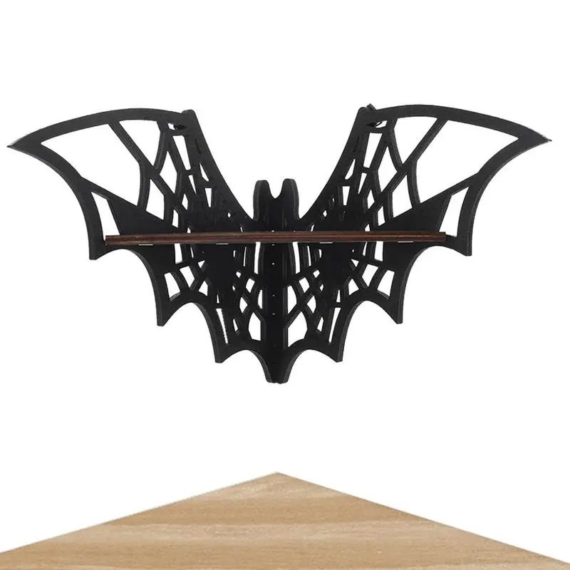 Estantes esquineros de murciélago, estantes esquineros de pared flotantes de madera, estante de exhibición de joyería gótica, estante decorativo de Halloween para el hogar