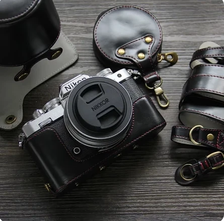 Bolsa luxuosa de couro pu para câmera, para nikon zfc Z-fc z50, alça de bateria aberta, mini capa