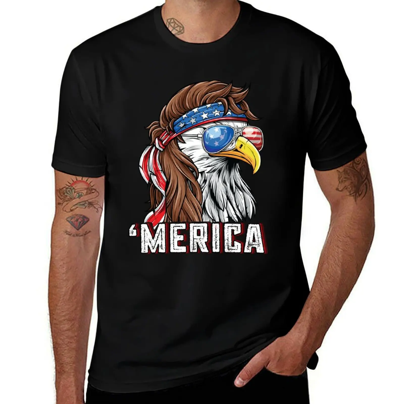 Merica USA Flag Patriotic 4th of July Bald Eagle T-Shirt Quick Dry Light Sports T-Shirt
