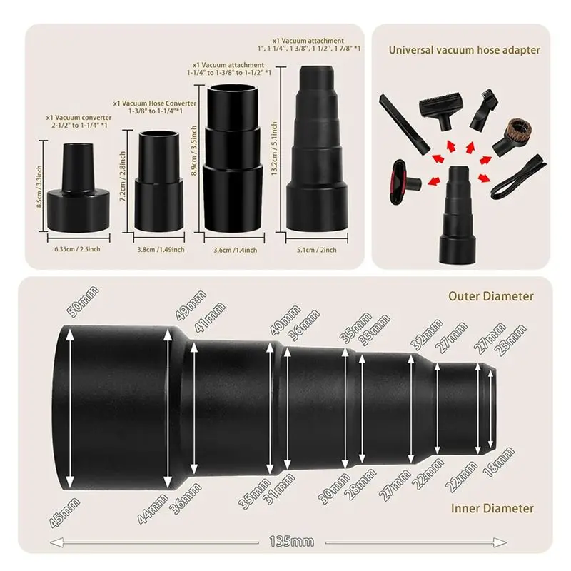 A27F-12PCS Universal Vacuum Attachments 1-1/4In Vacuum Cleaners Accessories Brush Extension Wand Nozzle Crevice Tool Wet Dry