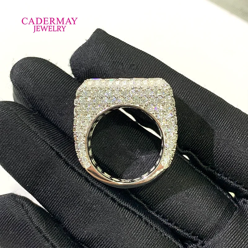 Hiphop Jewelry D VVS Moissanite Square Ring Custom Iced Out Emerald Cut Baguette Cut 925 Sterling Silver Championship Ring Men