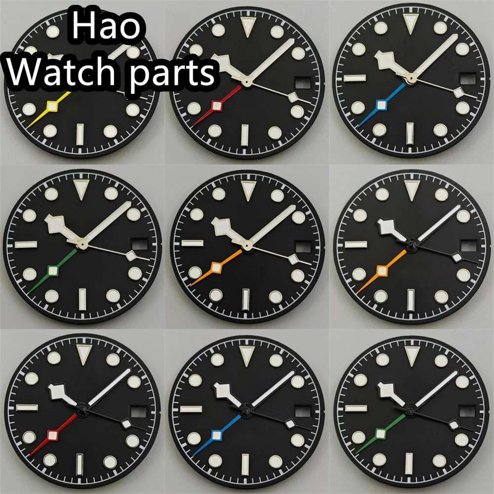 

BLIGER 29mm NH34 Watch Dial Black White Dial With Hand Set C3 Green Luminous Fit NH34 Automatic Movement Men's Watch Parts