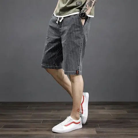 Summer Short Pants Men Casual Knee Length Denim Shorts Slim Fit Stretch Jeans Striped Designer Cowboy Streetwear Boyfriend Jeans