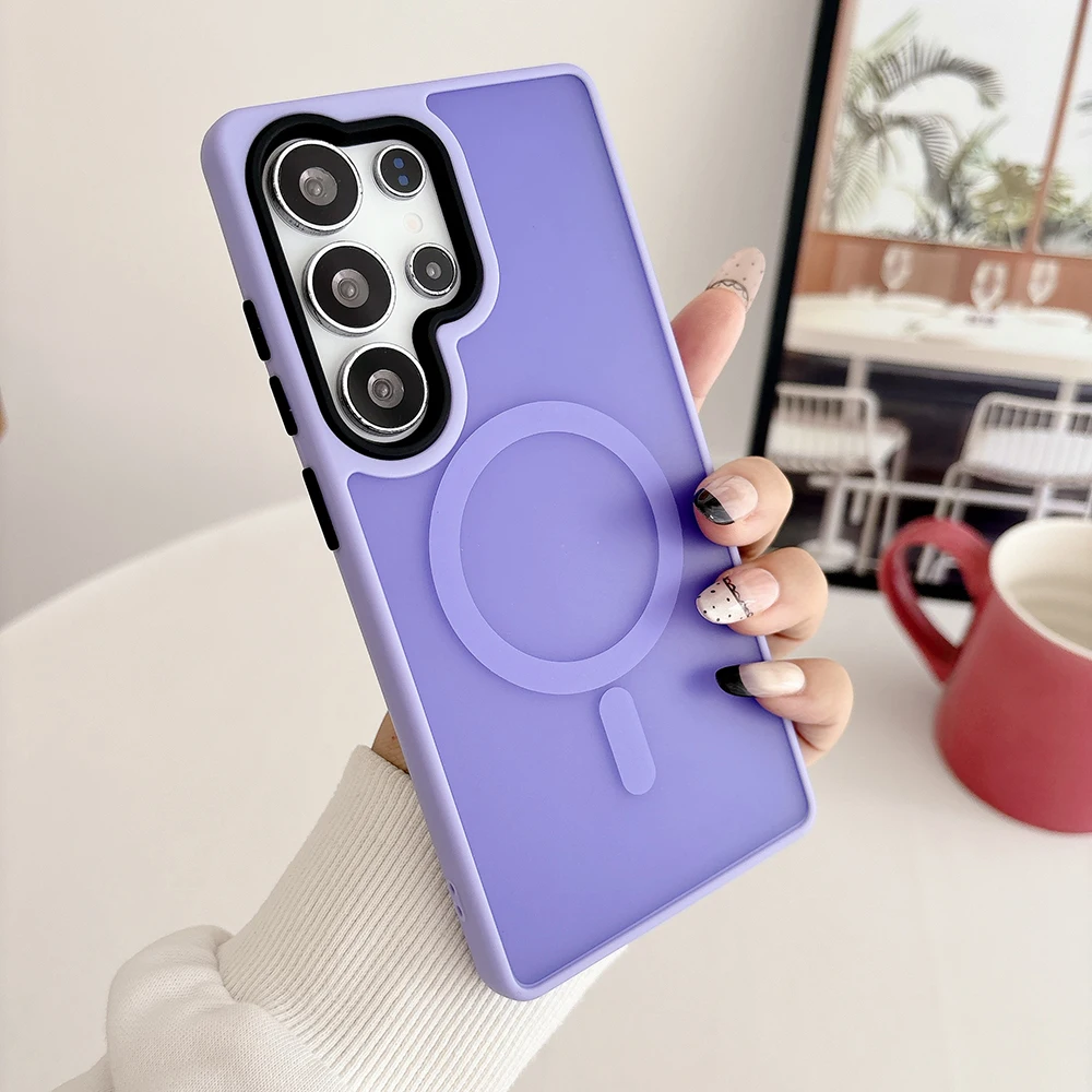 

Luxury Matte Magnetic Translucent Phone Case For Samsung S25 S24 S23 Ultra Plus S24 FE For Magsafe Wireless Charge PC Back Cover