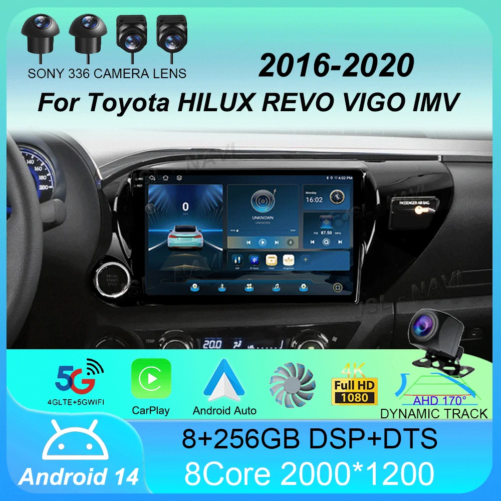 Car Radio Android14 Carplay For Toyota HILUX REVO VIGO IMV 2016 2017 2018 2019 2020 Multimedia GPS Player Stereo 2din Head Unit