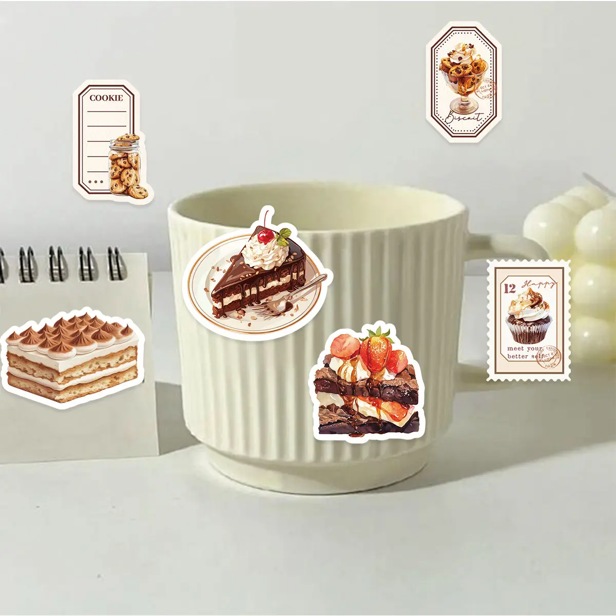 30pcs Dessert Home Series Bread Dessert Theme Collage DIY Stationery Decoration Stickers Suitable for Diaries,Laptops,Scrapbooks