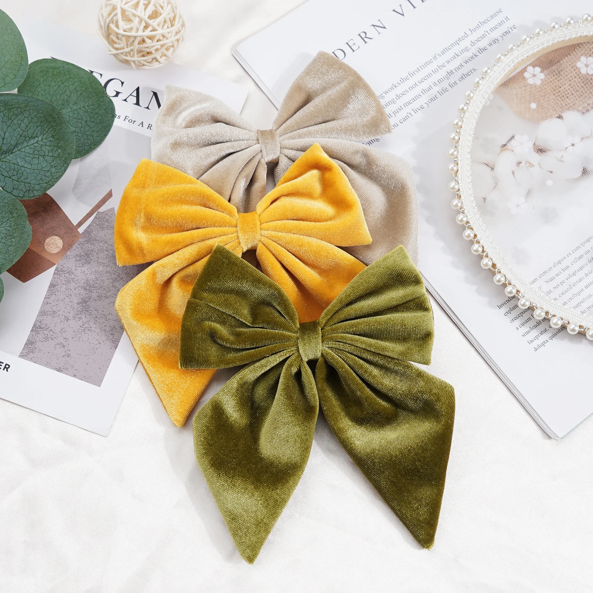 3Pcs 6Inch Handmade Big Large Velvet Bows Hair Clips French Hair Barrettes Vintage Accessories for Teens Girls Children Hairpins