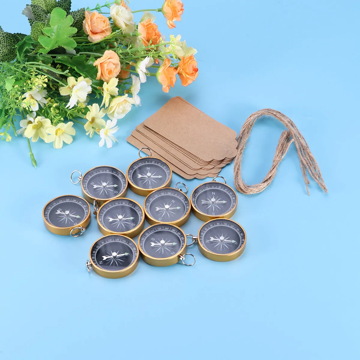 10Pcs Sturdy Metal Compass Pendant Mini Pocket Compass Party Favor Decoration Keychain Bag Charm Wedding Guest Gift Set