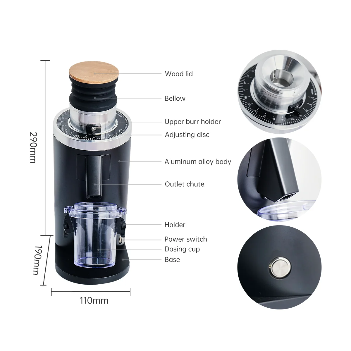 DF54 Commercial Electric Coffee Grinder 110V/220V Stainless Steel Automatic Adjustable Grinding Settings Small Size for Home Use