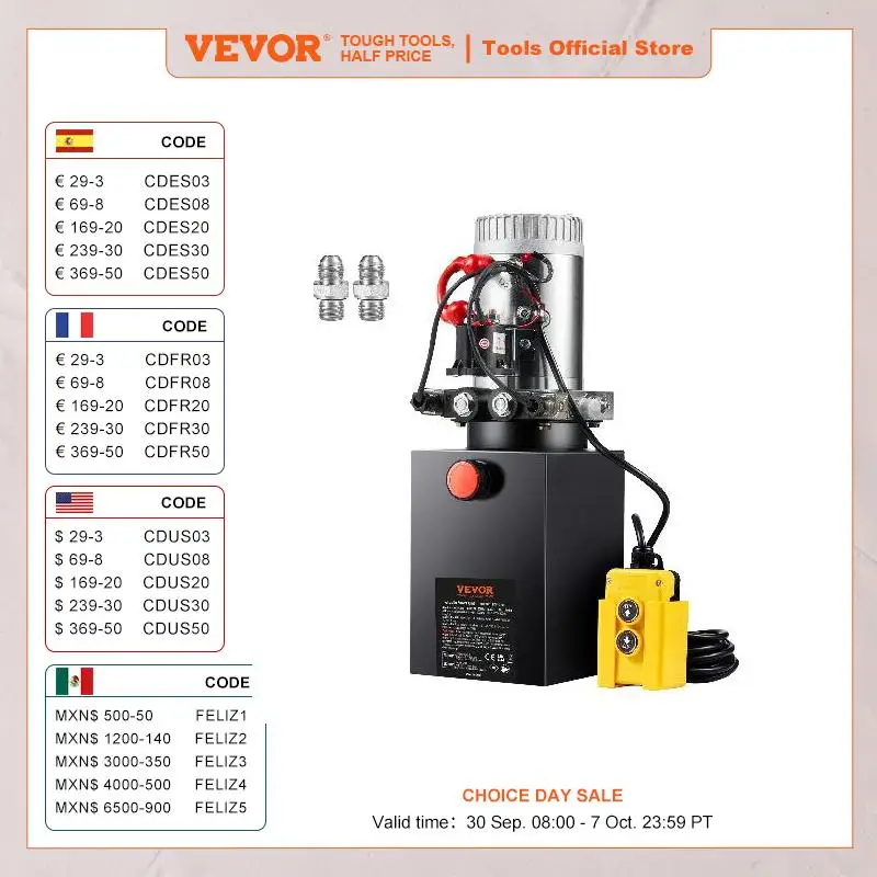 VEVOR Hydraulic Pump 10 Quart Hydraulic Power Unit Double Acting Dump Trailer Pump 3200 PSI Max Relief Pressure Car Lifting