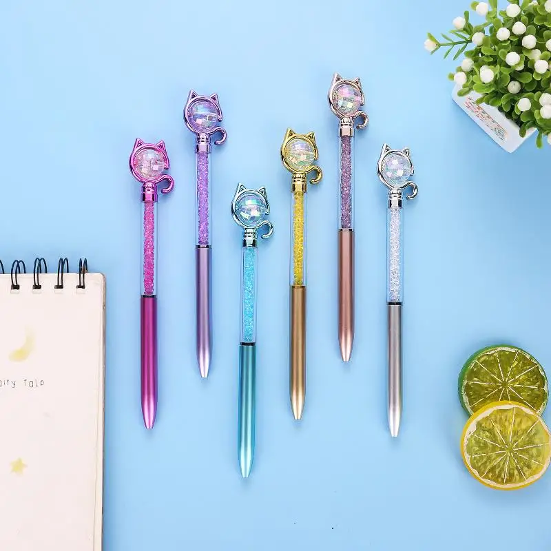 /KQM/2pc Creative Shining Rhinestone Pen Cartoon Cat Rhinestone Pen Cute Stationery Student Office Supplies Gift Prize