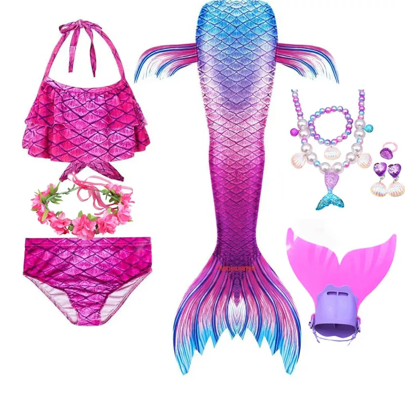 New Mermaid Costume with Little Mermaid Tail for Boys and Girls, Cosplay Swimsuit for Kids, Fantasy Bikini for Beach, Can Add Mo
