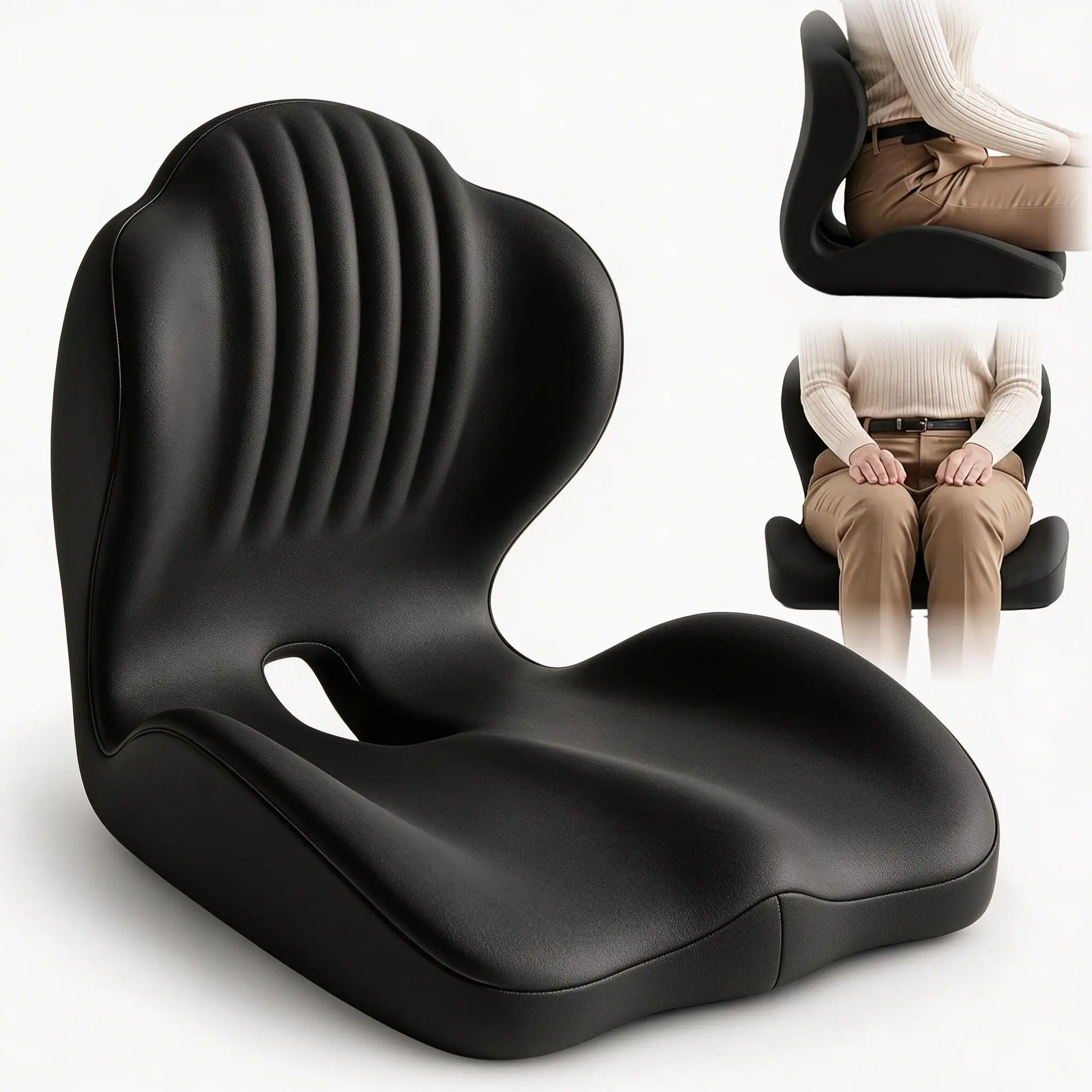 Ergonomic L-Shape Memory Foam Seat Cushion with Lumbar Back Support Orthopedic Coccyx Pillow Breathable Tailbone Pain Relief Chair Pad for Office Desk Car Wheelchair Hip