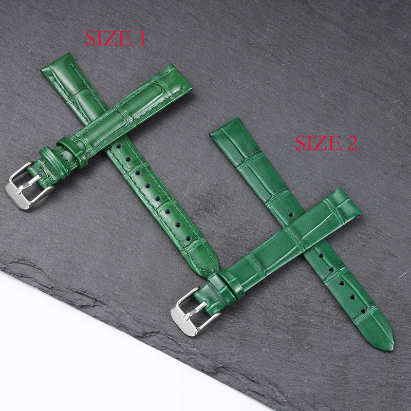 14mm 20mm 22mm High Quality Bamboo Pattern soft cowhide Strap Men Butterfly Buckle leather Green Watchband Bracelet