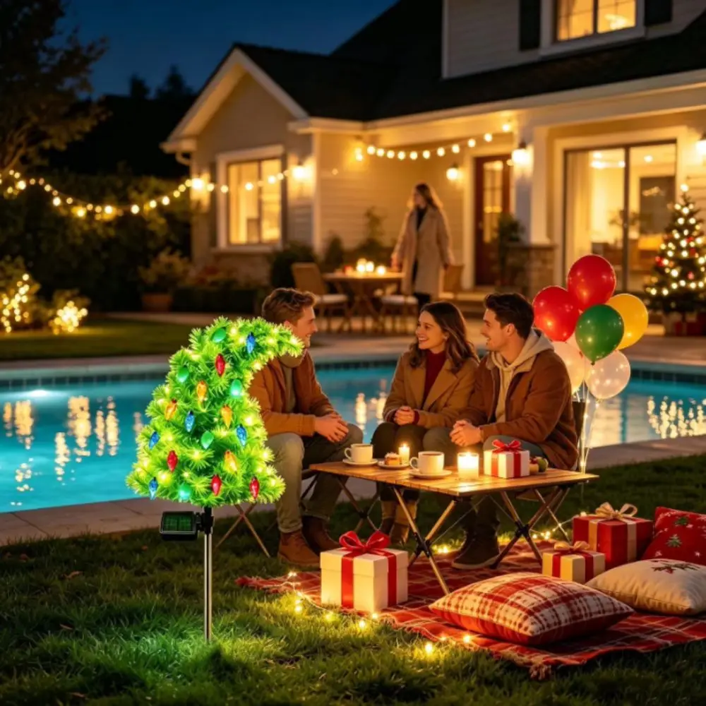 Weatherproof Solar Christmas Tree With Ground Stakes Waterproof Solar Pathway Lights Funny Shape Solar Powered