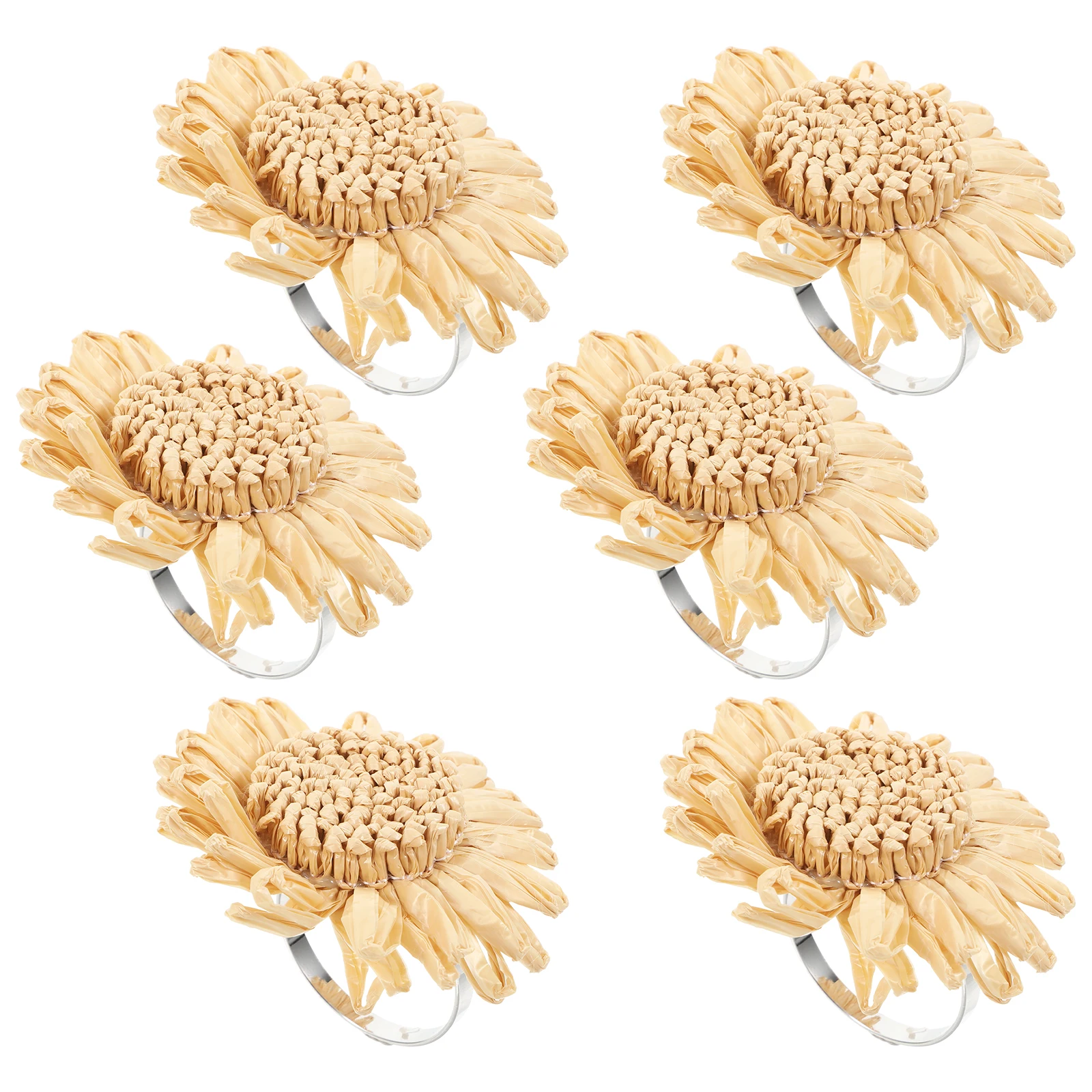 

6Pcs Sunflower Napkin Rings Woven Raffia Rustic Elegant Farmhouse Decor for Thanksgiving Wedding Party Banquet Table Setting