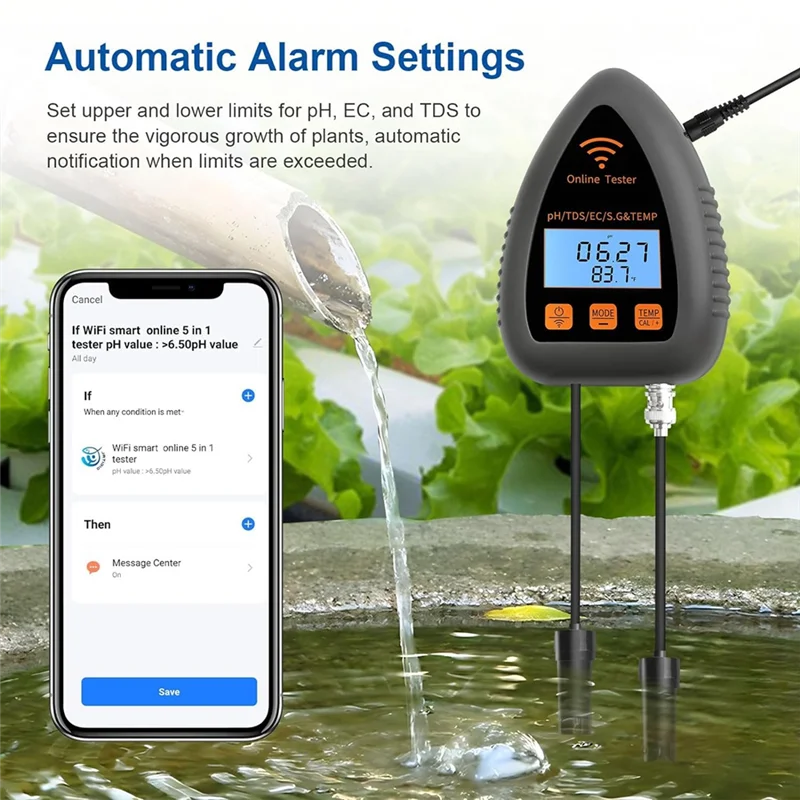 【Best Selling】Wifi PH Monitor Hydroponic PH Meter 5In1 Hydroponic Nutrients Tester With Data Logging US Plug