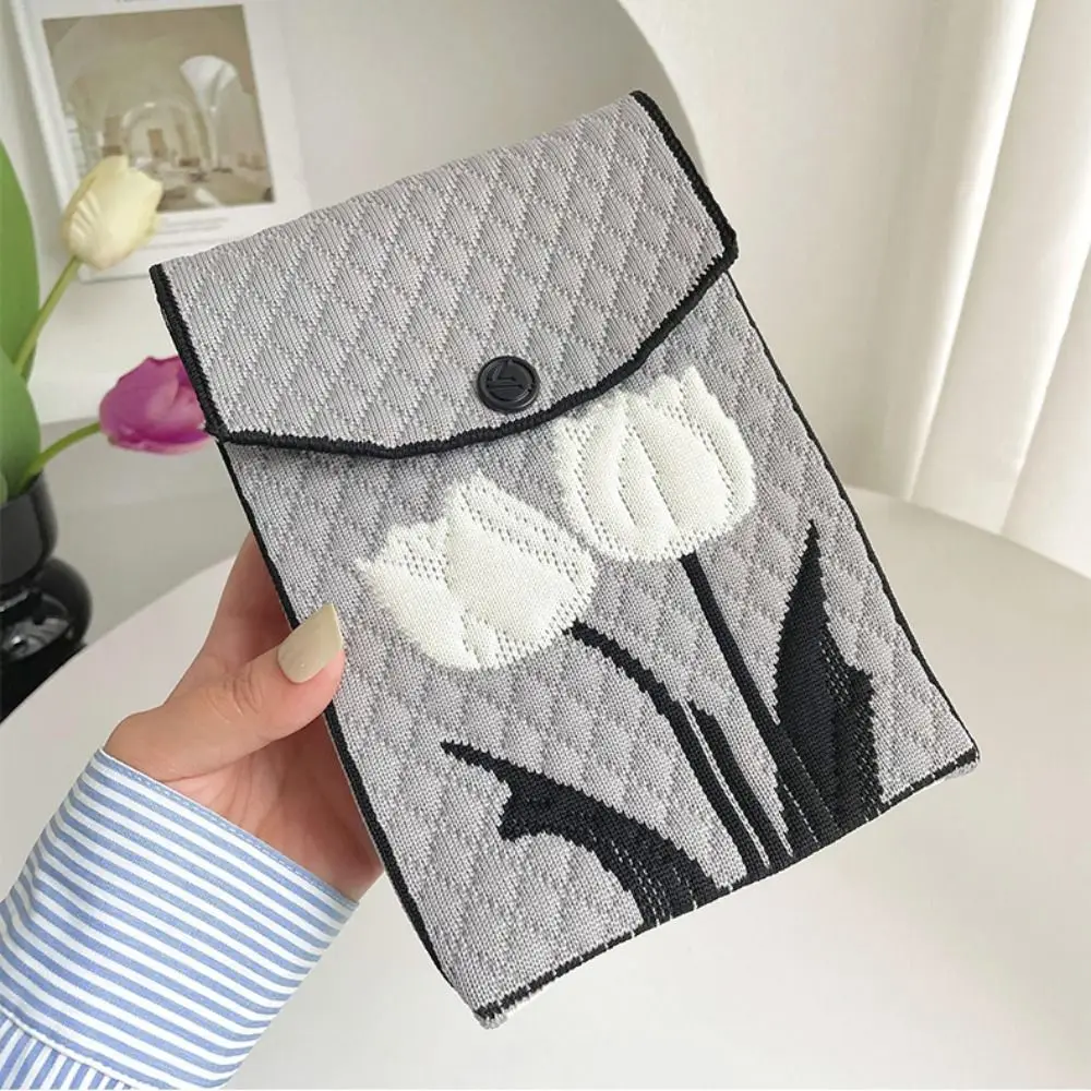 Mini sac à main en tricot à motif tulipe pour femme, sac de téléphone, sac de poignet à nœud haute capacité, nouveau