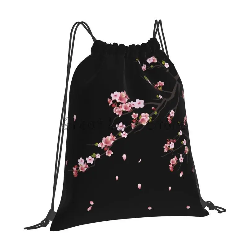 حقيبة ظهر برباط على شكل أزهار الكرز ساكورا اليابانية للنساء خفيفة الوزن وقابلة للطي حقيبة رياضية للصالة الرياضية أكياس محمولة للتدريب