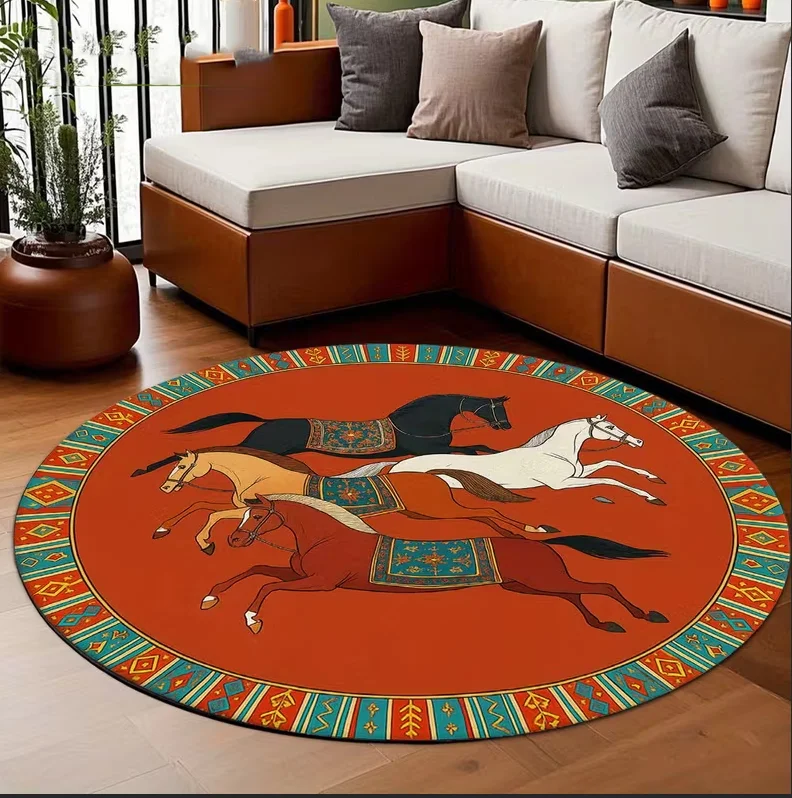 

Круглый ковер в стиле винтаж для дома, декоративный ковер для гостиной, прикроватный коврик, ковер для спальни, ковер для игровой комнаты