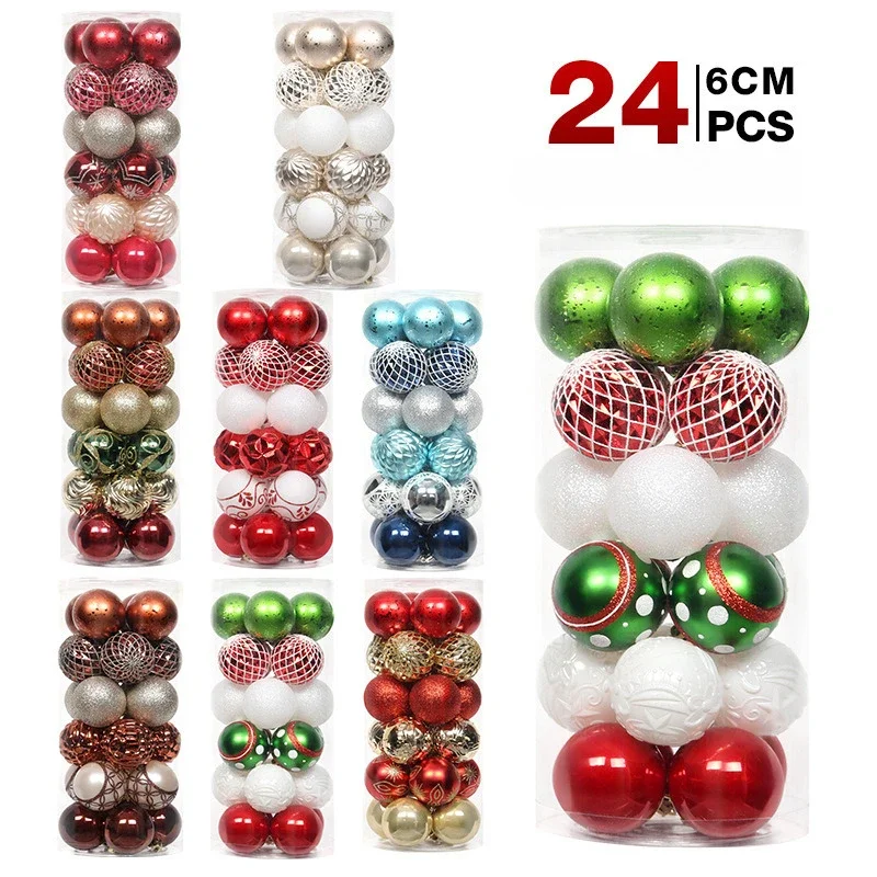24pcs 6cm Painted Christmas Ball Ornaments Retro Gold Red Christmas Tree Party Decoration New Christmas Spheres Pendant Set