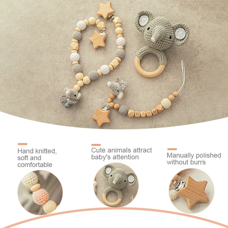 

Newborn Bath Toy Set Baby Towel Double-Sided Cotton Blanket Wooden Rattle Bracelet Crocheted Toy Gift Box Baby Care Essentials