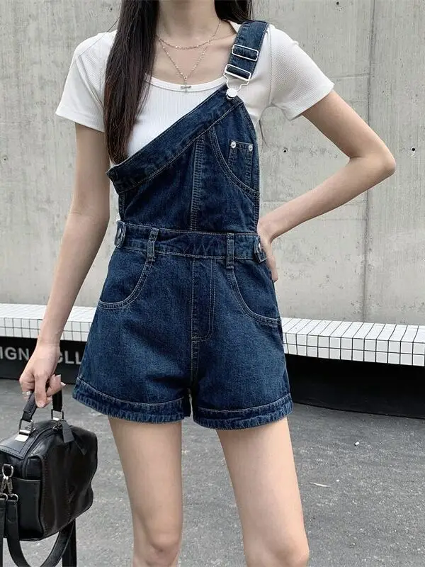 Macacão jeans de emagrecimento feminino verão fino alça larga orts plus size calças assimétricas para irmãs rechonchudas