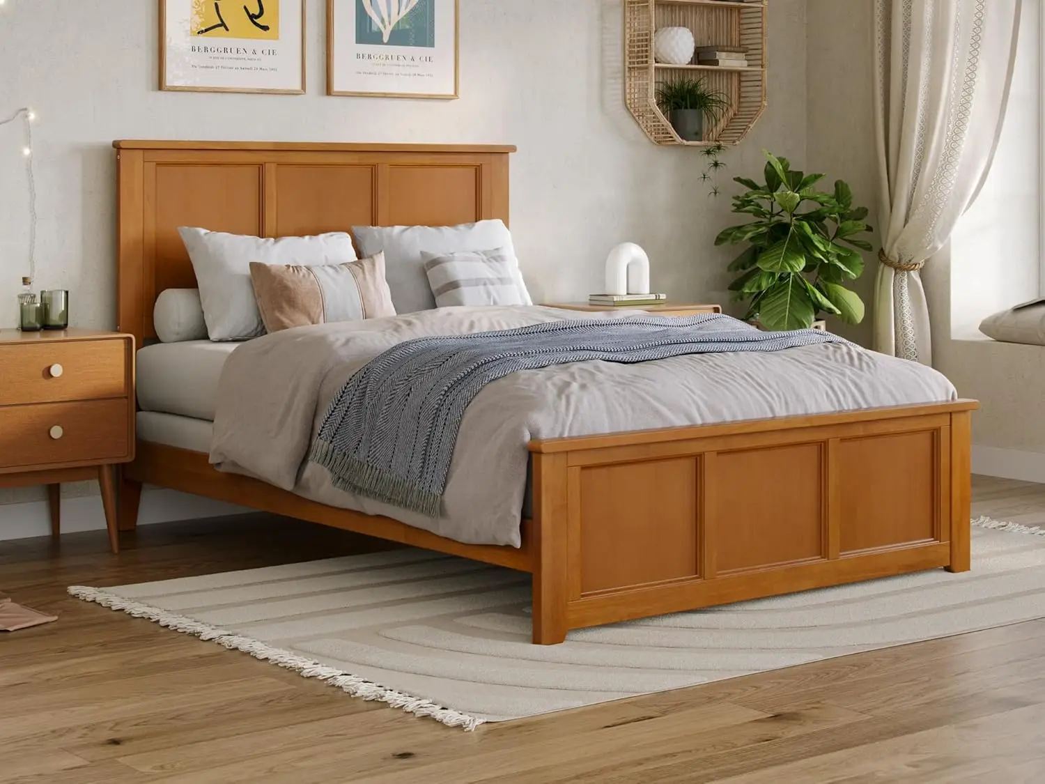 , Madison Full Foundation Bed With Matching Footboard, Light Toffee