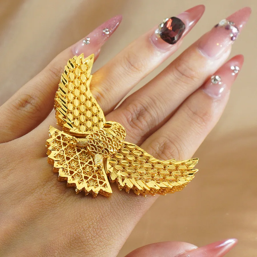 Luxury 24K 9999 Pure Gold real gold Dubai Middle East Eagle Ring Opening Adjustable Ring