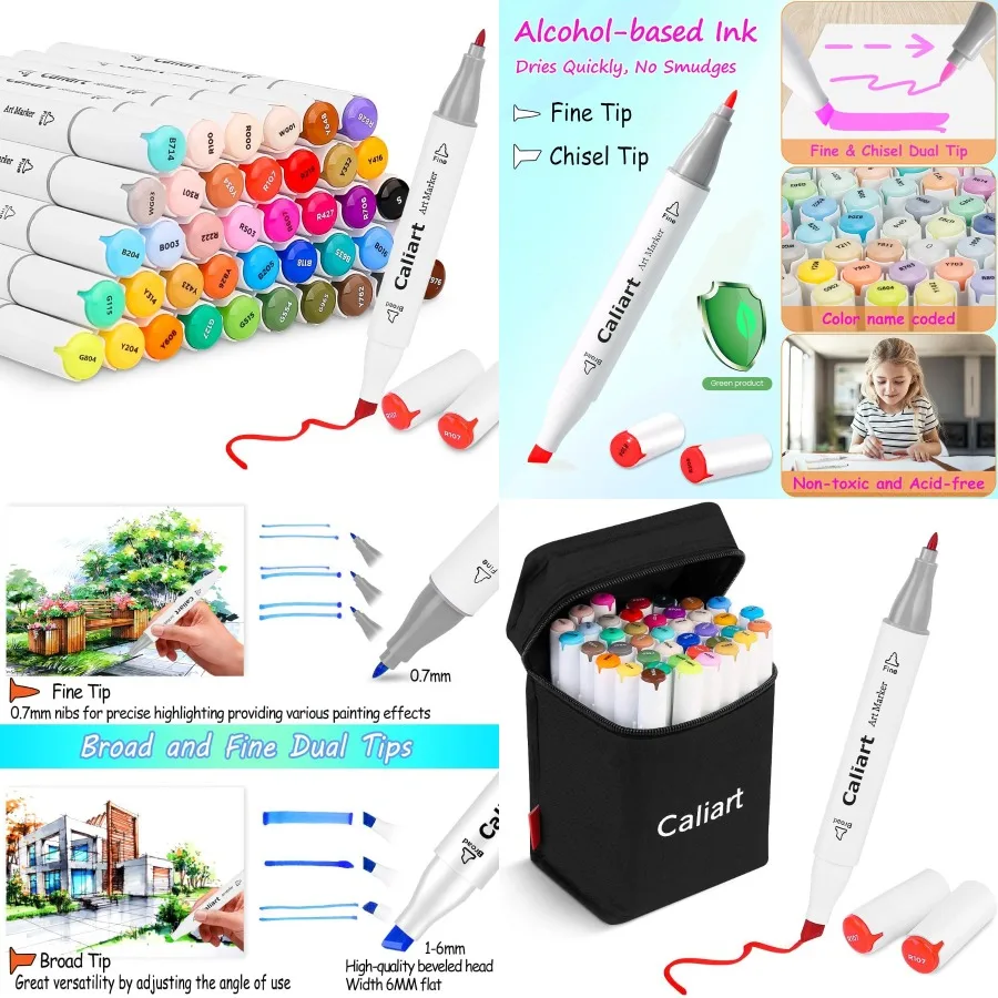 caliart-41-couleurs-marqueurs-artistiques-a-double-pointe-marqueurs-permanents-a-base-d'alcool-marqueurs-de-dessin-d'artiste-colores-surligneurs-avec-cas
