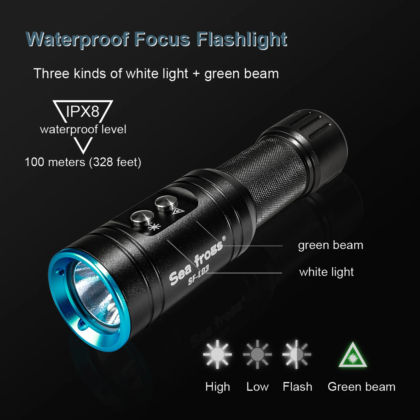 Seafrogs Professional Diving Torch Waterproof LED Flashlight Video Diving Light Outdoor Camping Tactical Lantern Hand Lamp