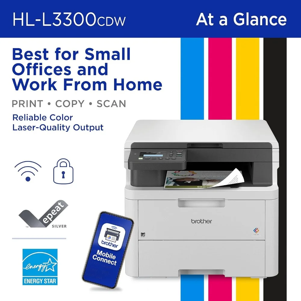 HL-L3300CDW Wireless Digital Color Multi-Function Printer with Laser Quality Output, Copy & Scan