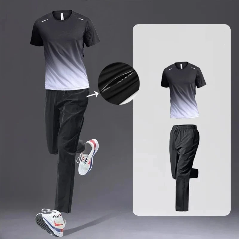 Daily Fitness Gradient Short Sleeve Running Training Sport Set Summer Lightweight Stylish